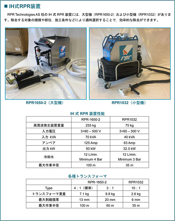 ＩＨ式ＲＰＲ装置（ＩＨ式被膜除去装置）