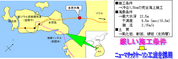 施工条件が厳しいため鋼殻はFC船（300tf吊り）による吊り曳航・一括吊り込み方式を採用